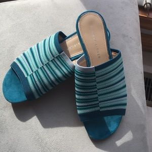 Etienne Ainger flat mule aqua striped